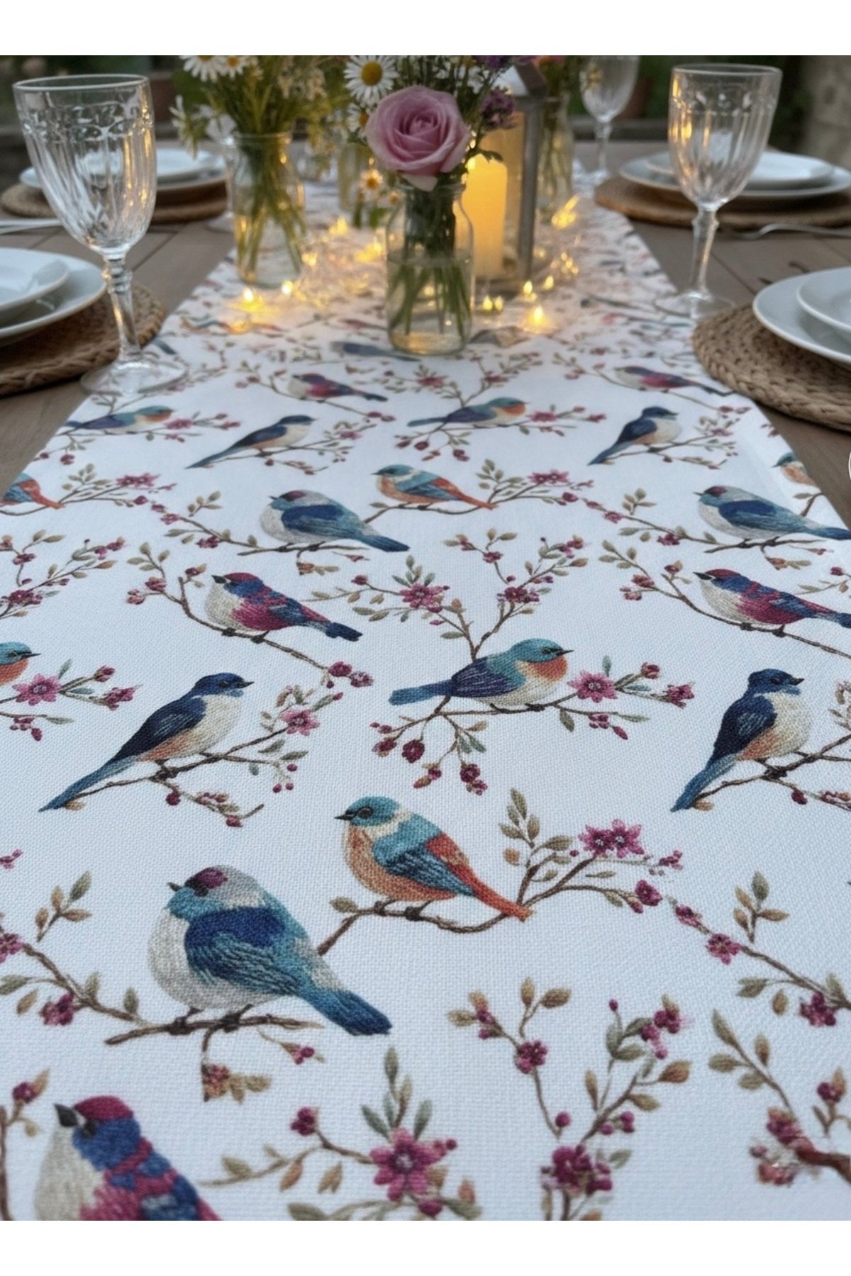 Kuş Desenli Dijital Baskılı Leke Tutmaz 40 X 140 Runner - Görsel 4