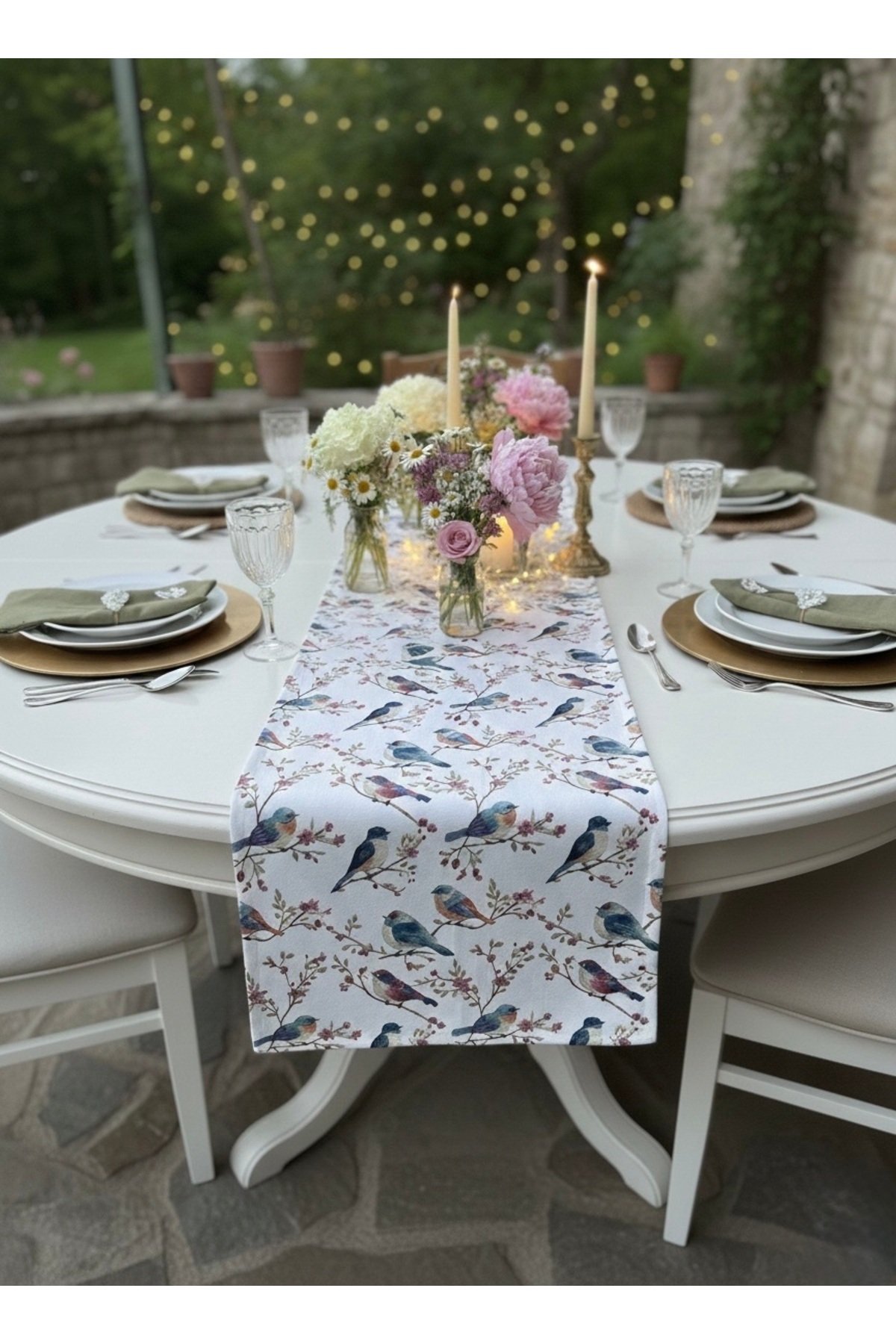 Kuş Desenli Dijital Baskılı Leke Tutmaz 40 X 140 Runner